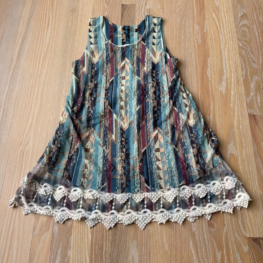 Origami Boho Indie Festival Dress Geometric Crochet Lace Layered Western S